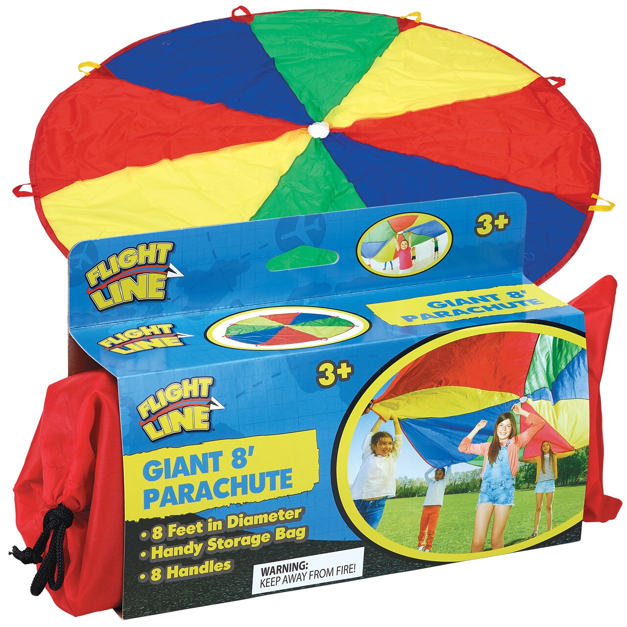 Flight Line: Giant 8' Parachute - Group Cooperative Games & Sports Play, In-Outdoor Activity, Durable Fabric, Easy-Grip Handles, Storage Bag, Kids 3+